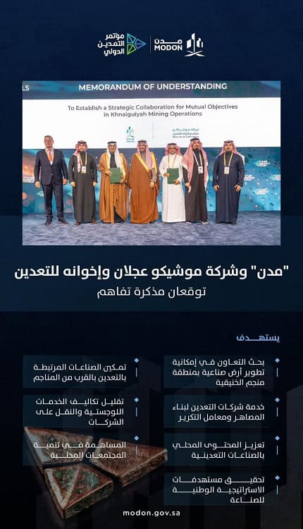 مدن وموشيكو عجلان توقعان مذكرة تفاهم لتطوير منطقة صناعية بالقرب من منجم الخنيقية