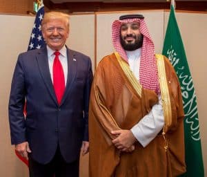 صاحب السمو الملكي، الأمير محمد بن سلمان؛ ولي العهد السعودي، رئيس مجلس الوزراء، والرئيس الأمريكي ترامب